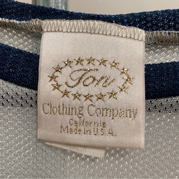 VINTAGE Y2K mesh rave top silver blue graphic back pocket club festival wear - Picture 6 of 9